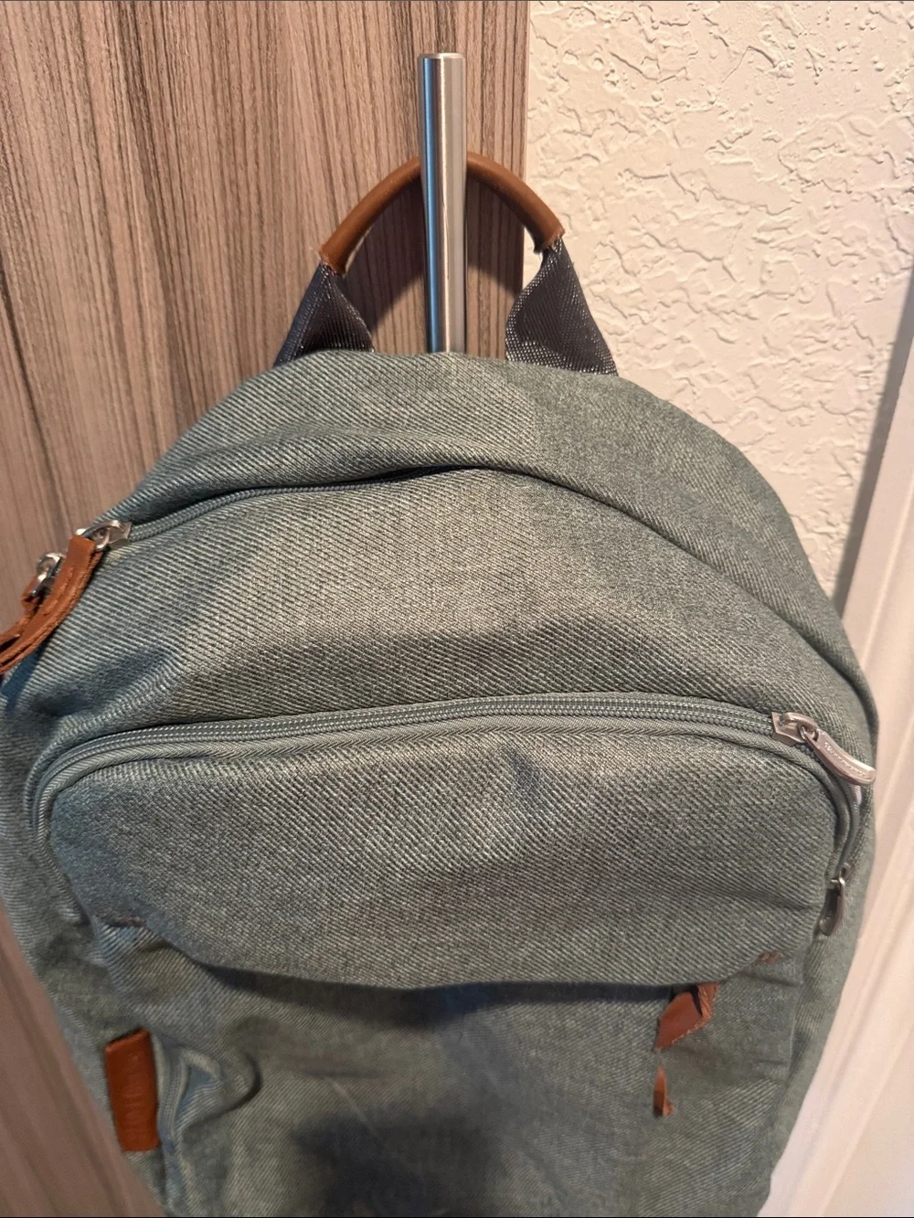Everyday Green Canvas Backpack with Brown Trim